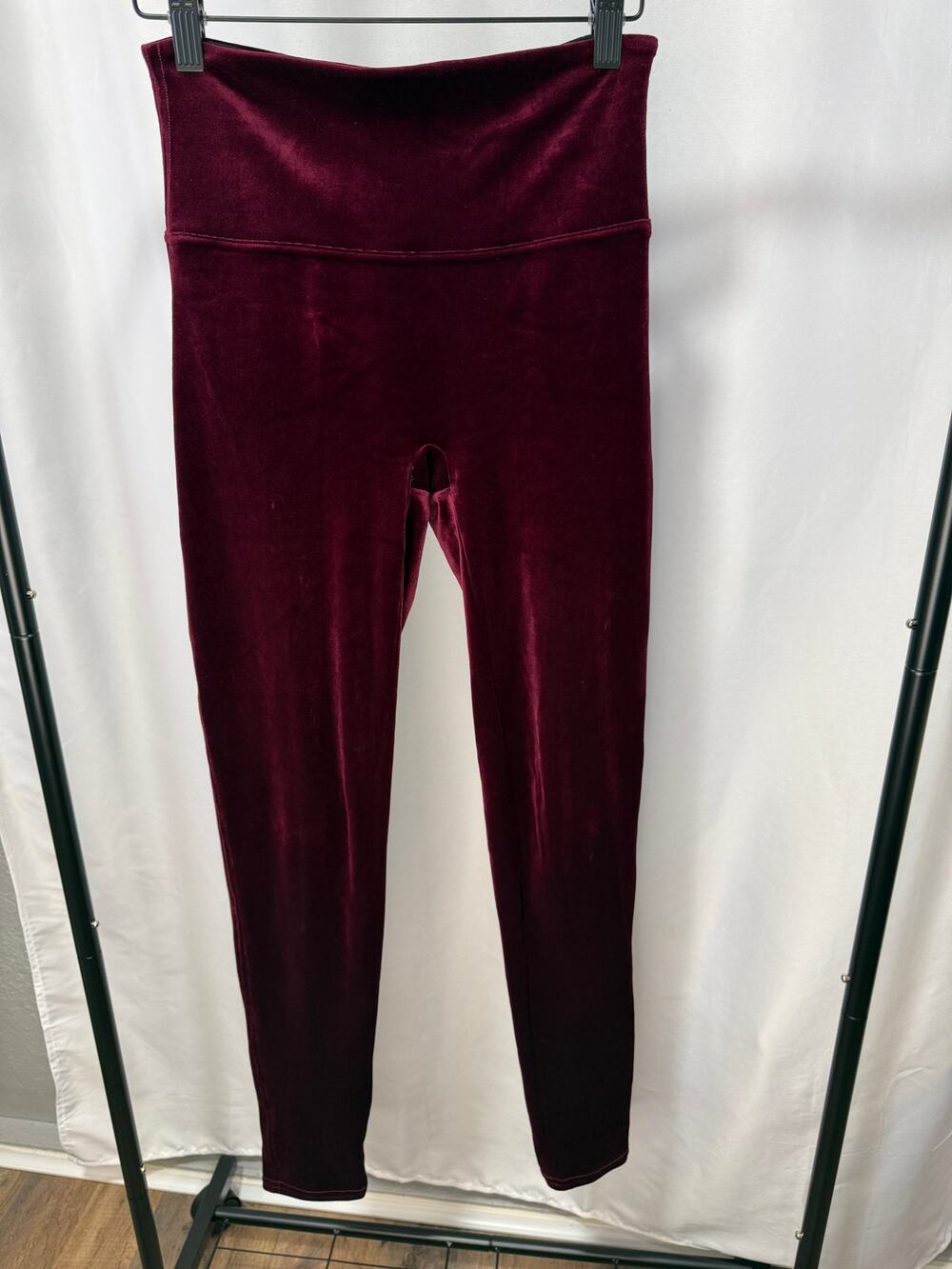 SPANX Women’s M Burgundy Velvet Leggings High Rise Stretch Skinny Pull On